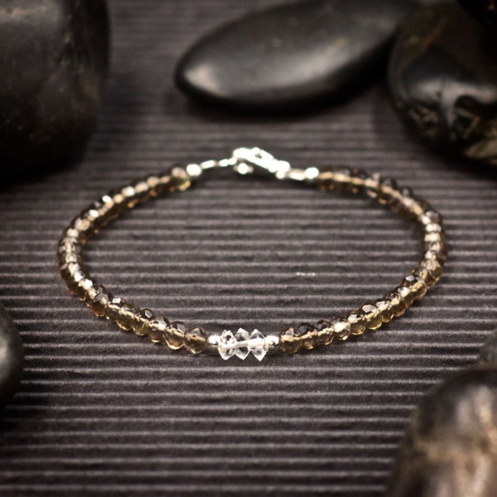 Smoky Quartz and Herkimer Diamond Bracelet - Handmade to Order